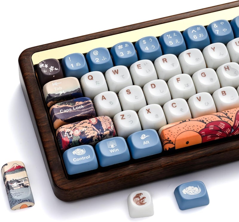 OHY XVX MOA Profile Keycaps Set, Japanese Mount FujiTheme 132 - Key White & Blue Custom Keycaps with PBT + Frosted Translucent PC Material for ANSI Layout Mechanical Keyboards- - Musashi Senju - Image 1